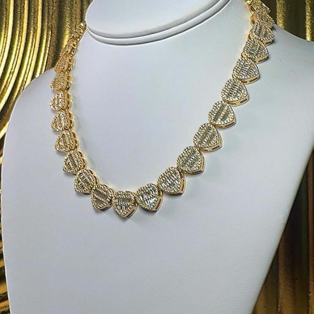Gold Baguette Heart Necklace 16in